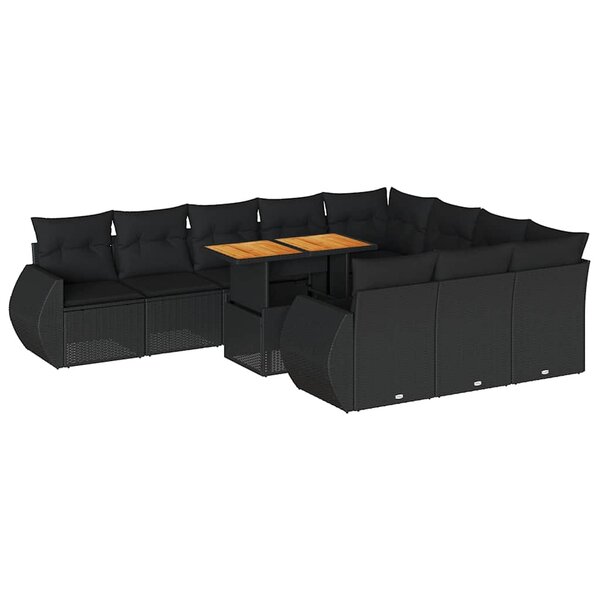 vidaXL Salon de jardin 11 Pièces avec coussins noir résine tressée