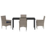 vidaXL Ensemble table et chaises avec coussin 5 Pièces Gris Rotin PE