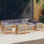 vidaXL Salon de jardin 12 Pièces avec coussins gris Bois de pin massif