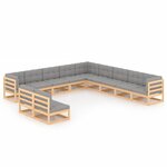 vidaXL Salon de jardin 11 Pièces avec coussins Bois de pin massif