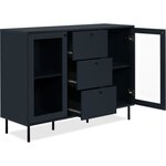 Buffet salle à manger CARACAS - bleu navy - 2 portes vitrées + 3 tiroirs - 120 x 90 x 40 cm
