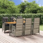 vidaXL Ensemble à manger jardin et coussins 7 Pièces gris rotin
