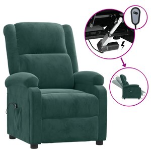 vidaXL Fauteuil inclinable électrique vert foncé velours