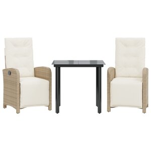 vidaXL Ensemble de bistro 3 Pièces avec coussins beige résine tressée