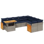 vidaXL Salon de jardin 10 Pièces avec coussins gris résine tressée