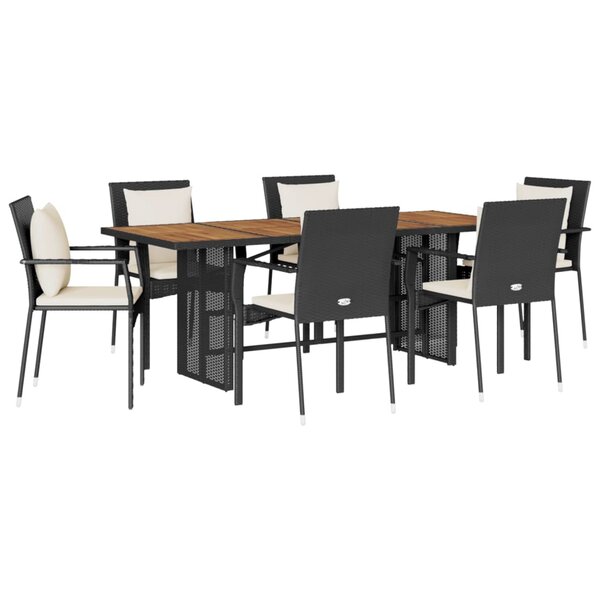 vidaXL Ensemble à manger de jardin coussins 7Pièces Noir Résine tressée