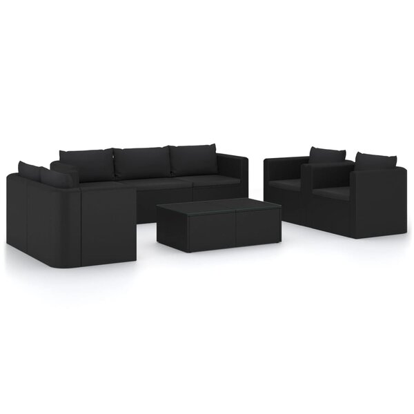 vidaXL Salon de jardin 9 Pièces avec coussins Résine tressée Noir