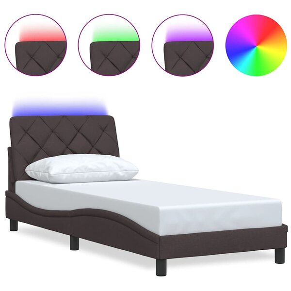 vidaXL Cadre de lit avec LED sans matelas marron foncé 90x200 cm tissu