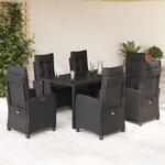 vidaXL Ensemble à manger de jardin coussins 7Pièces Noir Résine tressée