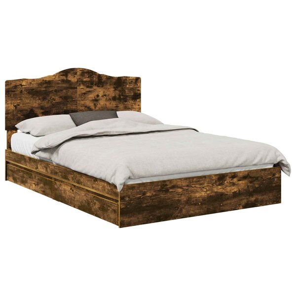 vidaXL Lit de Rangement Chêne fumé 140 x 200 cm Bois d'ingénierie