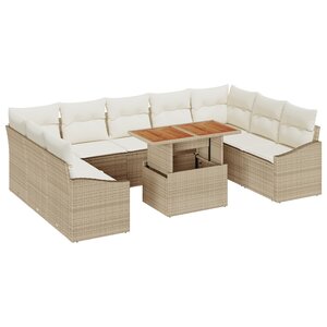 vidaXL Ensemble de salle à manger de jardin de 10 pièces avec coussins en rotin poly beige et acacia
