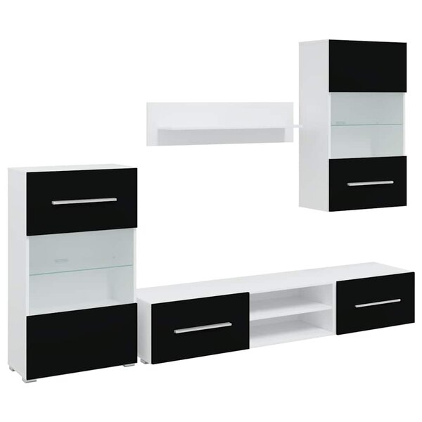 vidaXL Meubles TV avec lumière LED 5 Pièces noir mat bois d'ingénierie