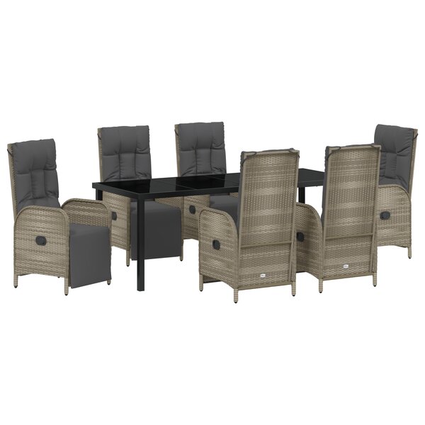 vidaXL Ensemble de salle à manger de jardin 7 pièces avec des coussins en rattan poly gris
