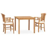 vidaXL Ensemble à manger de jardin 3Pièces avec coussins bois teck solide