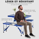 Table de camping pique-nique pliante portable en plastique avec 4 sieges bleu