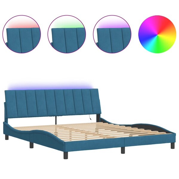 vidaXL Cadre de lit avec lumières LED bleu 180x200 cm velours