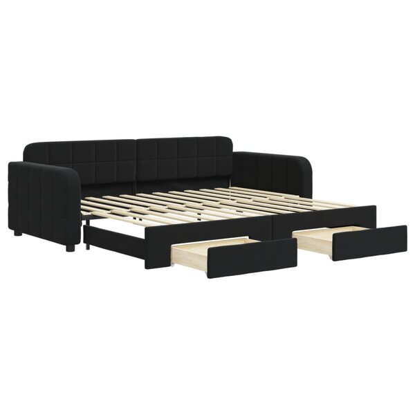 vidaXL Lit de jour avec gigogne et tiroirs sans matelas noir 90x200 cm