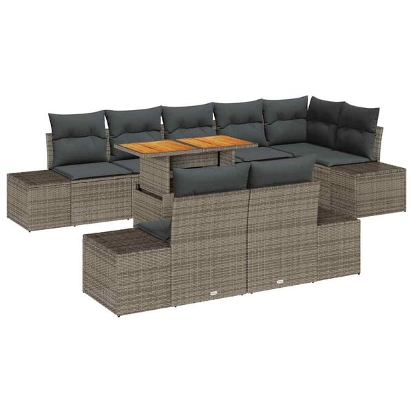 vidaXL Ensemble de canapé de jardin 9 Pièces Gris Poly rotin