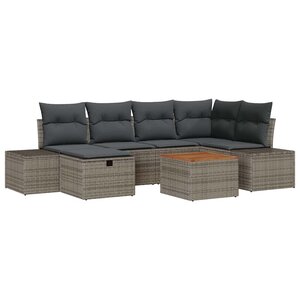 vidaXL Ensemble de canapé de jardin avec coussin 7 Pièces Gris Poly rotin