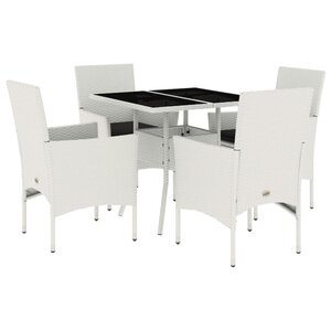 vidaXL Ensemble à manger de jardin et coussins 5 Pièces blanc rotin verre