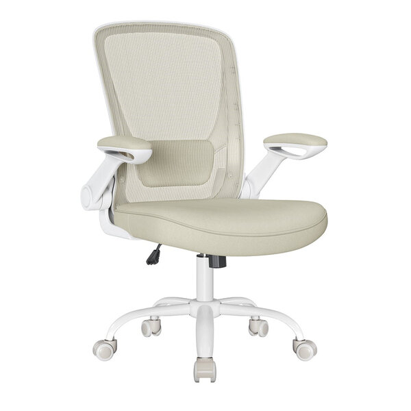 Fauteuil de bureau avec accoudoir rabattable chaise de bureau en toile siège pivotant à 360° support lombaire réglable gain de place beige 12_0005867