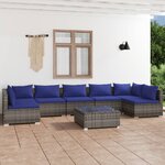 vidaXL Salon de jardin 8 Pièces avec coussins Résine tressée Gris