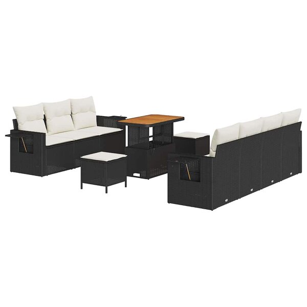 vidaXL Ensemble de canapé de jardin 10 Pièces Noir polyrotin