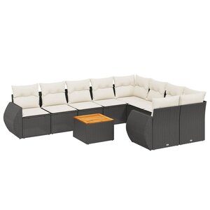 vidaXL Salon de jardin 10 Pièces avec coussins noir résine tressée
