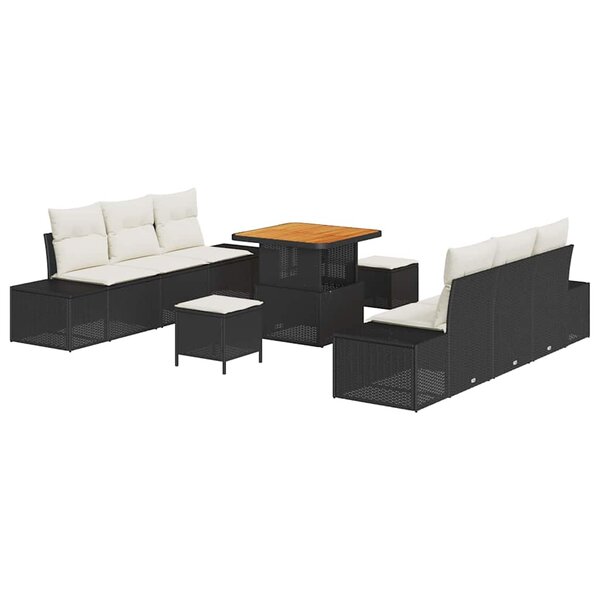 vidaXL Ensemble de canapé de jardin avec coussin 9 Pièces Noir Poly rotin