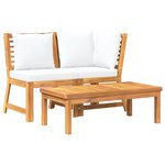 vidaXL Salon de jardin 3 Pièces avec coussin crème Bois d'acacia solide
