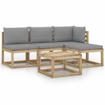 vidaXL Salon de jardin 5 Pièces avec coussins gris