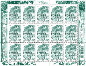Feuille de 15 timbres - Forêt des Landes - Lettre verte