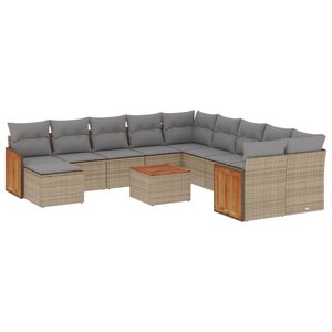 vidaXL Salon de jardin avec coussins 12 Pièces beige résine tressée