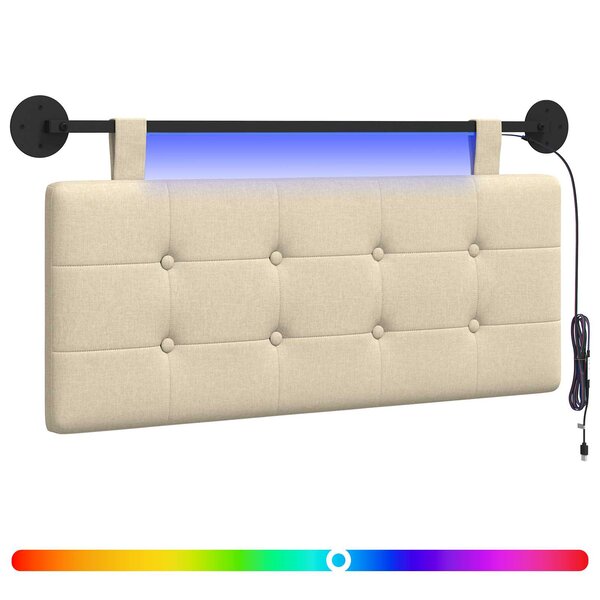 vidaXL Tête de lit suspendue Avec lumière LED Crème Tissu