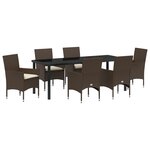 vidaXL Ensemble de jardin 7 pièces avec coussins en poly rotin marron