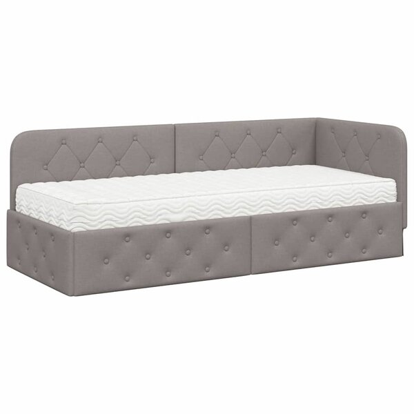 vidaXL Cadre de lit d'angle avec matelas Taupe 80 x 200 cm tissu