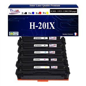 T3AZUR -5x Toners compatibles avec CF400X CF401X CF402X CF403X 201X pour HP Color LaserJet Pro M252dw M252n