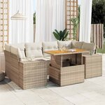 vidaXL Salon de jardin avec coussins 7 Pièces beige résine tressée