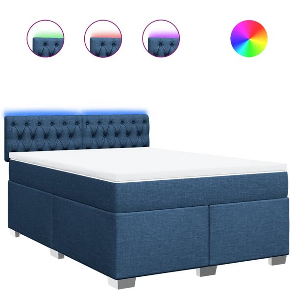vidaXL Sommier à lattes de lit avec matelas Bleu 140x200 cm Tissu