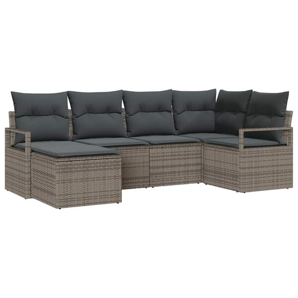vidaXL Ensemble de canapé de jardin 6 Pièces Gris Poly rotin