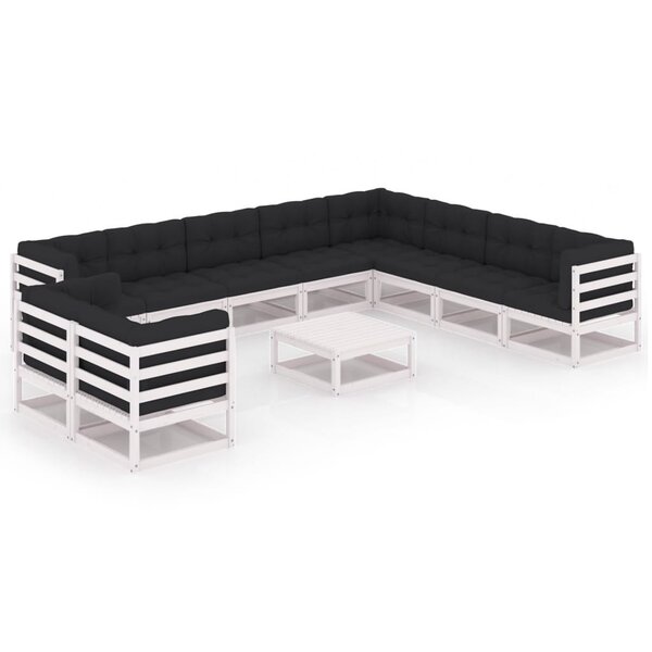 vidaXL Salon de jardin 11 Pièces avec coussins Blanc Bois de pin massif