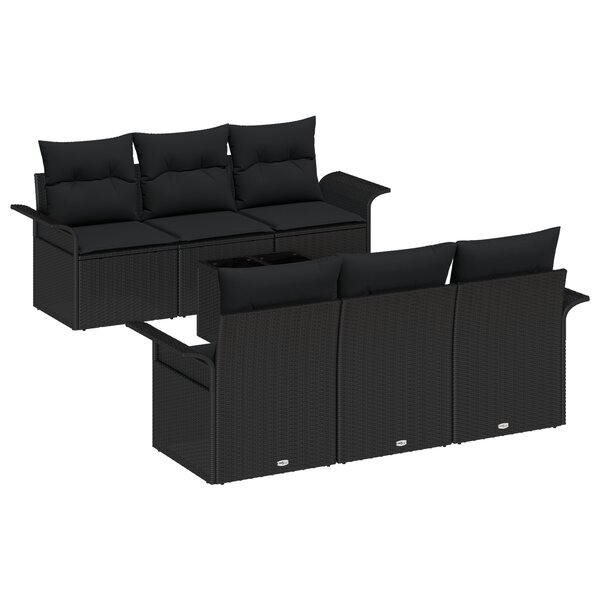 Ensemble de Canapé de Jardin de 7 Pièces avec Coussins Noir Rattan Poly