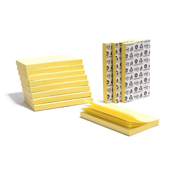 Post-it papier 100% recyclé - 76 x 127 mm - 12 blocs de 100 feuilles