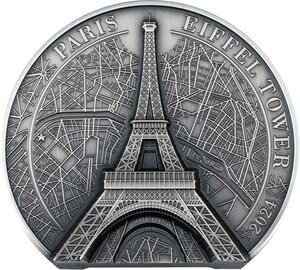 Monnaie EIFFEL TOWER Historical Monuments 5 Oz Argent 25$ Cook Islands 2024