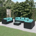 vidaXL Salon de jardin 8 Pièces avec coussins Résine tressée Noir