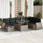 vidaXL Salon de jardin 9 Pièces avec coussins gris résine tressée