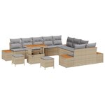 Ensemble de Canapé de Jardin de 13 Pièces Avec Coussins Beige Poly Rattan Acacia
