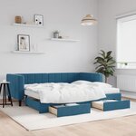 vidaXL Lit de jour avec gigogne et tiroirs bleu 90x200 cm velours