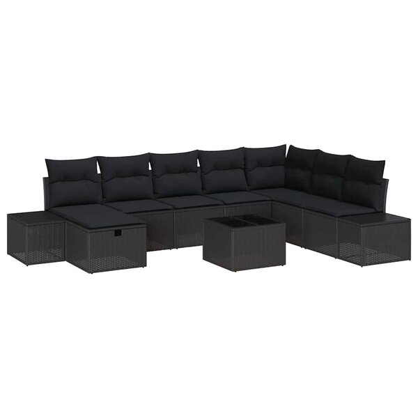 vidaXL Ensemble de canapé de jardin 9 Pièces Noir Poly rotin
