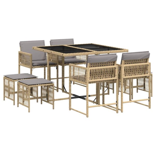 vidaXL Ensemble à manger de jardin et coussins 9 Pièces mélange beige